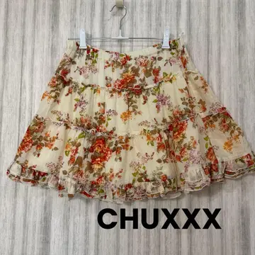 CHU XXX 꽃무늬 프릴 미니 스커트 티어드 베이지 계열 리즈리사 계열
