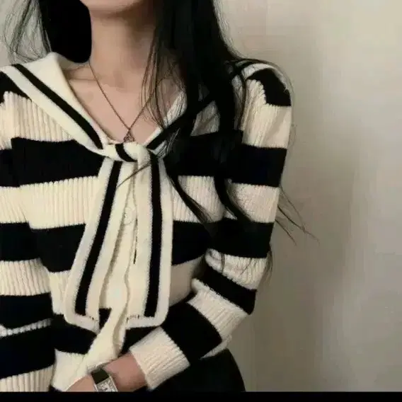 세일러 카라 스트라이프 니트 가디건