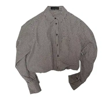 ZARA 깅엄 체크 벌룬 셔츠 M 브라운 크롭