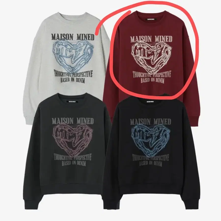 DOODLE HEART SWEATSHIRTS 버건디 맨투맨