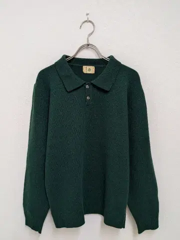 Acka. 긴팔 니트 피케 셔츠 그린 카라 부착 폴로 니트