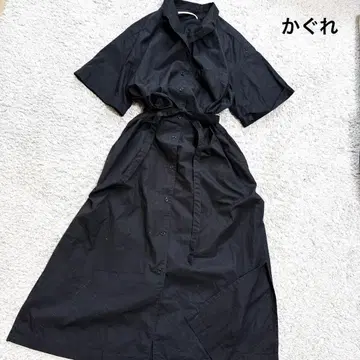 카구레 kagure 롱 셔츠 원피스 블랙 반팔 리본 겉옷