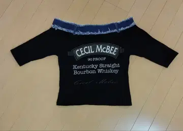 CECIL McBEE (141) 데님 절개 오프숄더 상의