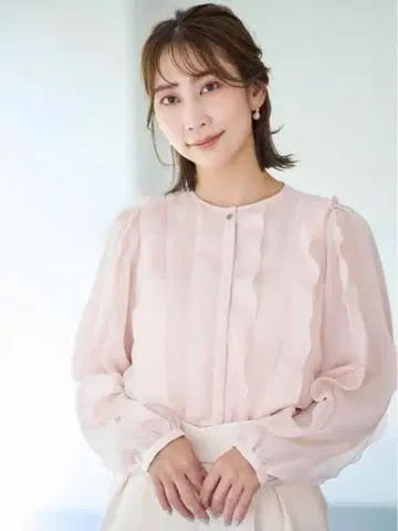 셀포드 프릴 시어 노카라 블라우스 셔츠 38