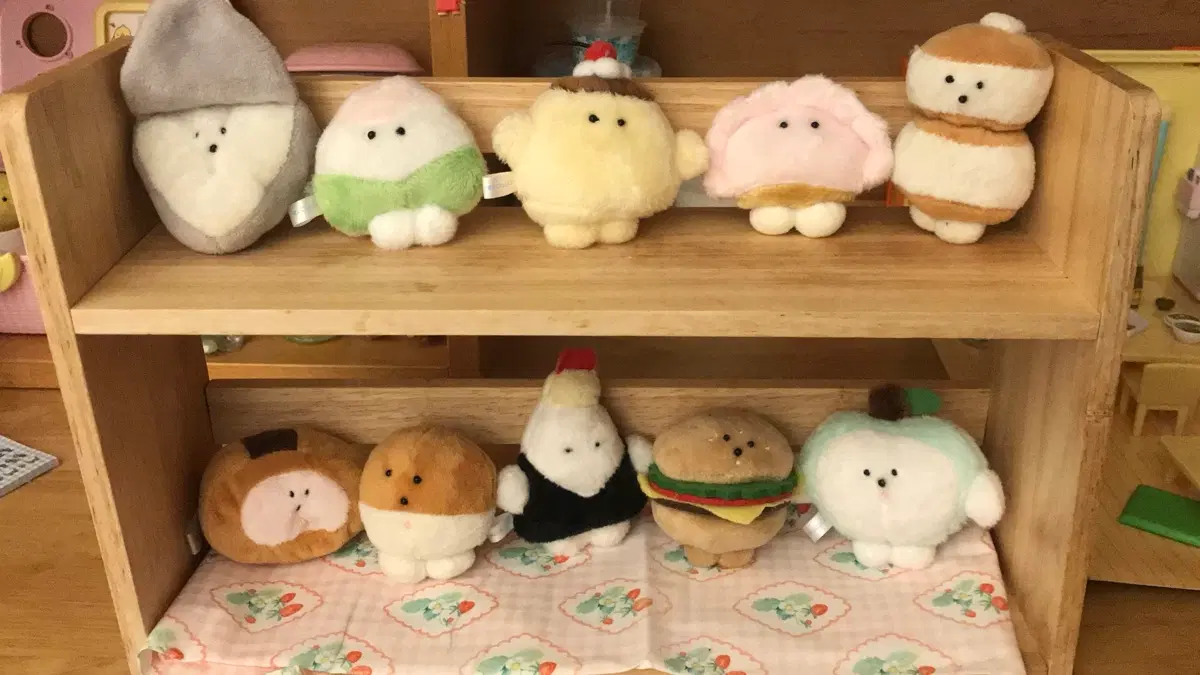 레어! (10개세트 )일본 고전풍 푸딩 모찌 사과 복실복슬 인형 키티