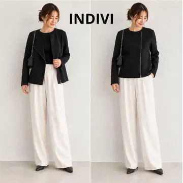 INDIVI 노카라 자켓 라이더풍 블랙 집업 얇은 소재