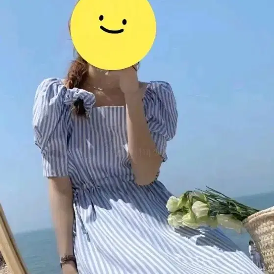 새상품특가) 스트라이프 퍼프 소매 롱원피스