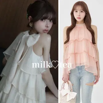 택 포함 새상품 다리치 홀터 리본 티어드 비주 주트 탑스 핑크