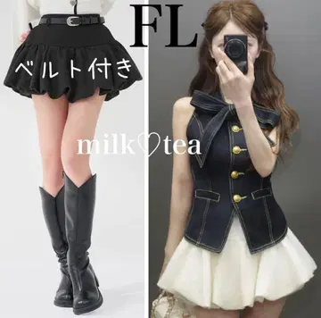 다리치 택 포함 새상품 도킹 트위드 벌룬 미니 스커트 FL 블랙
