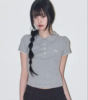 ILLIGO 도트 핀턱 칼라 T 멜란지