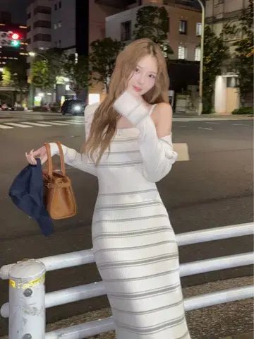 darich DD 비쥬 보더 앙상블 니트 롱 원피스