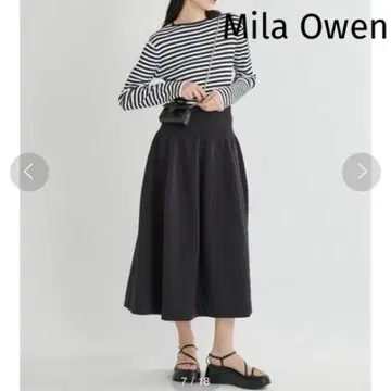Mila Owen 올 시즌 홀 가먼트 볼륨 플레어 스커트 네이비