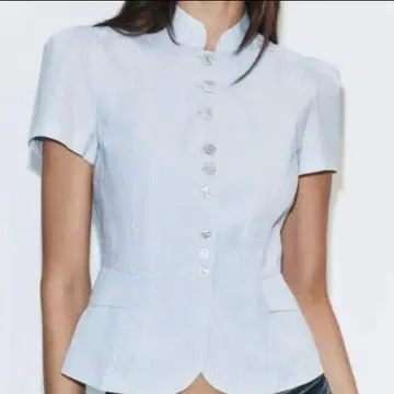 자라 ZARA 스트라이프 패턴 페플럼 블라우스 블루
