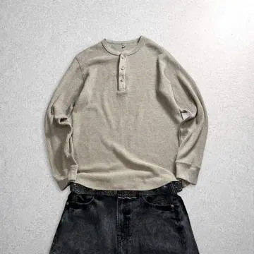 y2k 써멀 헨리 롱 슬리브 티 베이지