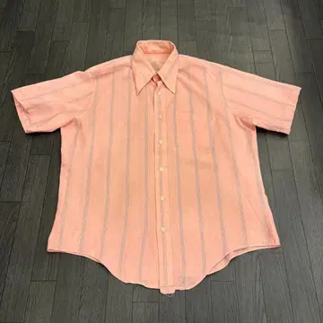 60s~70s 드레스 셔츠 반팔 올 패턴 스트라이프 빈티지