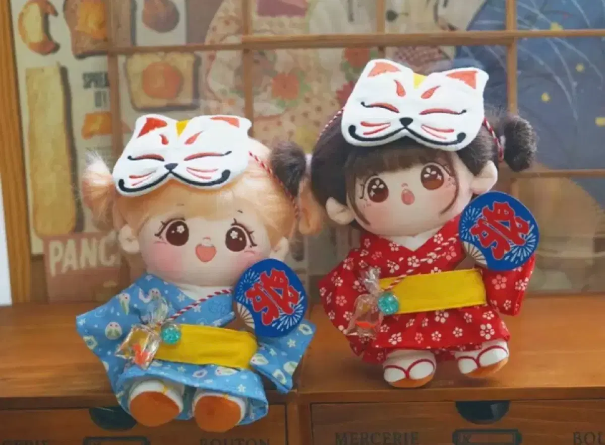 일본 전통 20cm 유카타+여우가면 인형옷 (빨강색)