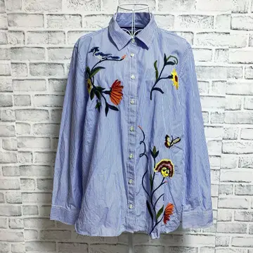[ TALBOTS ] 탈봇 스트라이프 꽃무늬 자수 긴팔 셔츠 L