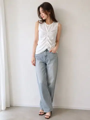 ZARA 자라 슬리브리스 상의 화이트 XS 성숙한 코디 캐주얼