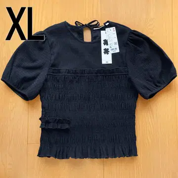 셔링 볼륨 슬리브 T XL 블랙 검정 세실리 반센 유니클로