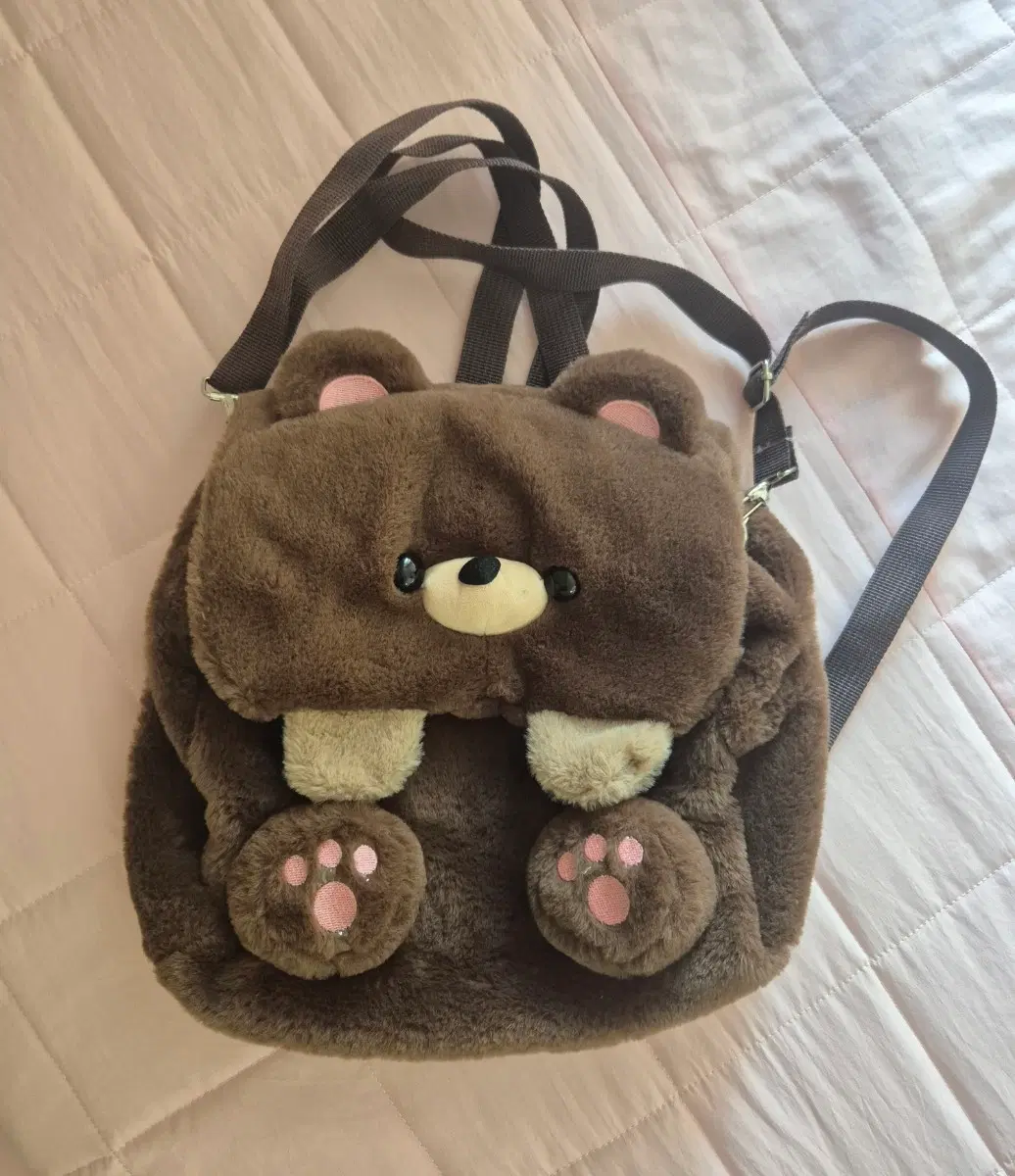 귀여운 곰돌이 퍼 백팩 가방