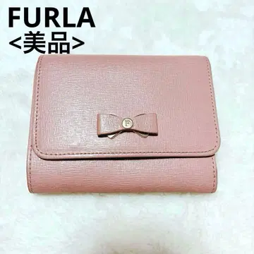 FURLA 3단 폴더형 지갑 더스티 핑크 리본 여성용 컴팩트 귀여운