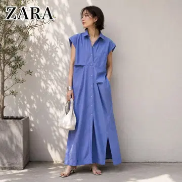 ZARA 스트라이프 셔츠 원피스 롱 기장 사이드 슬릿 2way M