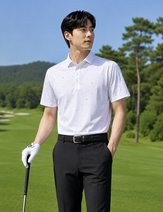GFORE 지포어 남성 STAR 포인트 카라 반팔 티셔츠 화이트