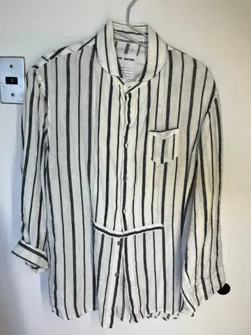 MARINE UNIFORM 린넨 100% 스트라이프 셔츠 LL 일본제