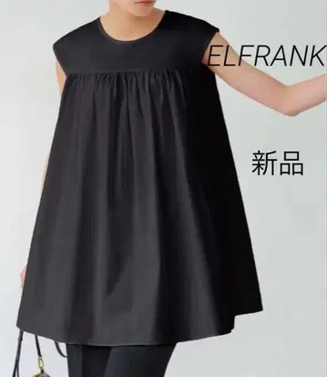 ELFRANK 절개 플레어 프렌치 슬리브 튜닉 블라우스 블랙 F