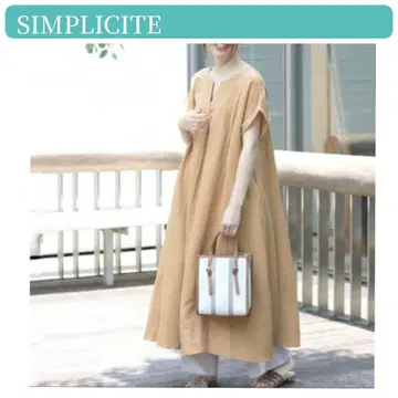 새상품급 [ SIMPLICITE ] 린넨 레이온 반팔 롱 원피스