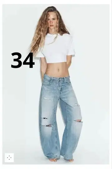 ZARA TRF 데미지 가공 미드 라이즈 배기진 34