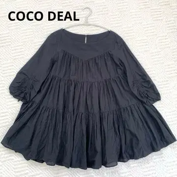 새상품급 COCO DEAL 코튼 실크 티어드 볼륨 블라우스 블랙 2