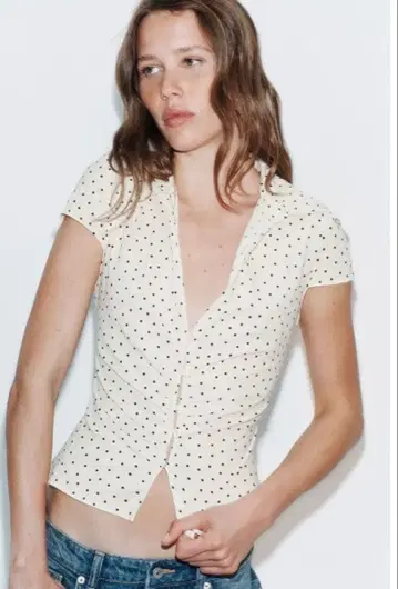 ZARA 도트 무늬 반팔 셔츠 블라우스