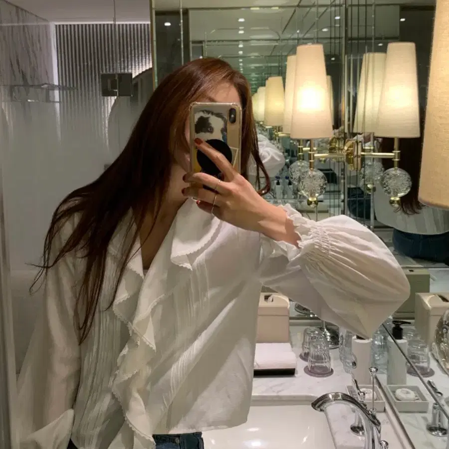 (F) 프로스트제이 에르 핀턱 프릴 셔츠 블라우스 아이보리