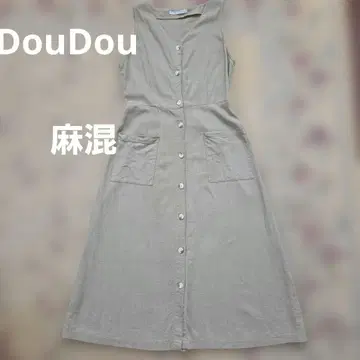 DouDou 내추럴 컬러 마 혼방 슬리브리스 원피스