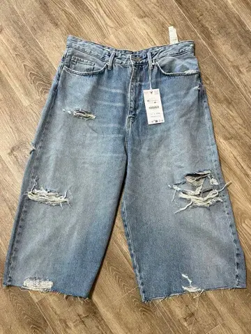 ZARA 데미지 가공 데님 하프 팬츠 42