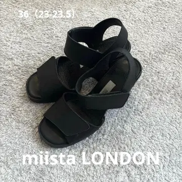miista LONDON 스트랩 샌들 통굽 블랙 천연 가죽