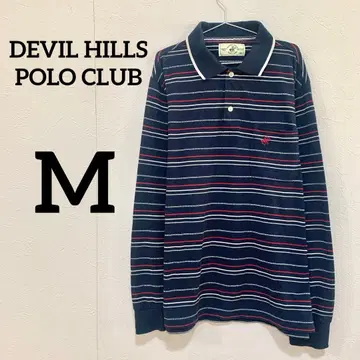 [ DEVIL HILLS 보더 긴팔 피케 셔츠 M 자수 로고 ]