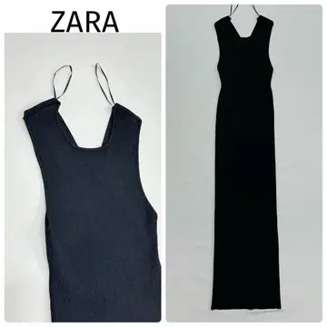 ZARA 리브 니트 백 오픈 롱 원피스 맥시 길이 블랙 S