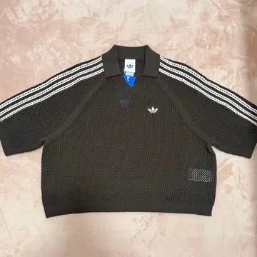 adidas 니트 크로셰 피케 셔츠 브라운 x 핑크 S 사이즈 반팔