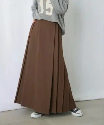 브라운 플레어 스커트 롱 기장