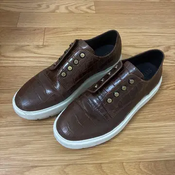 GEOX 악어 엠보싱 가죽 슬립온 스니커즈 브라운 약 23cm