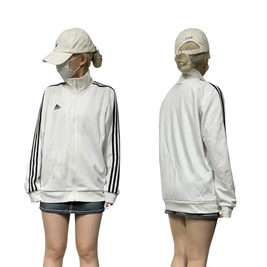 아디다스 화이트 오버핏 블랙 삼선 트랙탑 져지 L