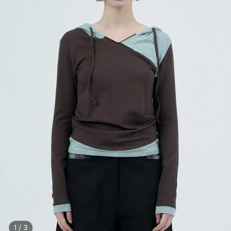 Fazd DOT WRAP LAYERED HOODIE / BROWN