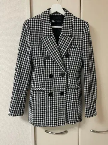 ZARA 체크 무늬 더블 브레스트 테일러드 자켓 S