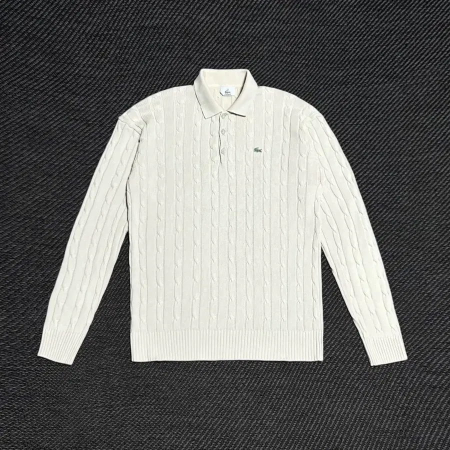 [M] Lacoste 라코스테 아이보리 케이블 코튼 카라넥 니트