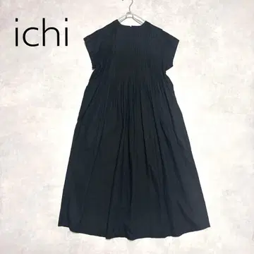 ichi 이치 핀턱 블랙 블랙 코튼 린넨 롱 원피스