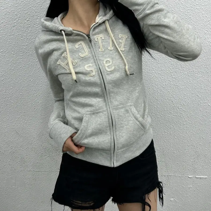 아베크롬비 센터로고 백멜란지 후드집업 S