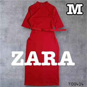 ZARA 미실루엣 허리 벨트 스탠드넥 롱 원피스 빨간색 M
