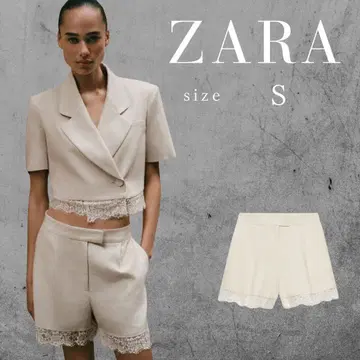 ZARA 다트 레이스 버뮤다 팬츠 S 라이트 베이지 새상품